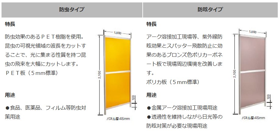 防虫タイプ・防眩タイプ